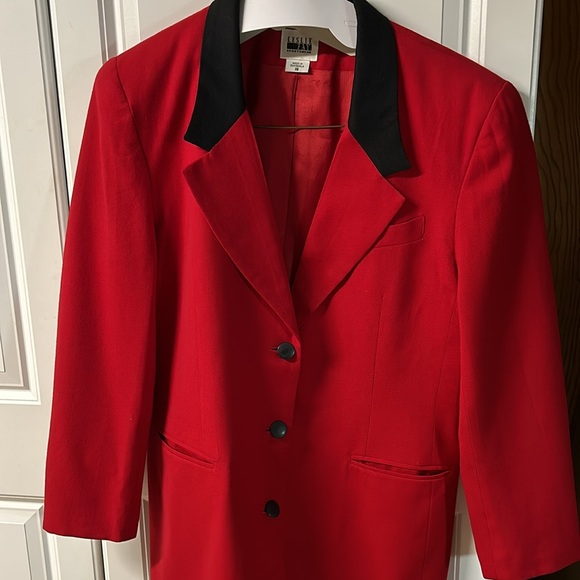 Leslie Fay Sportswear, ladies blazer, lipstick, red, black collar&Lapel, sz 16 - Picture 3 of 13